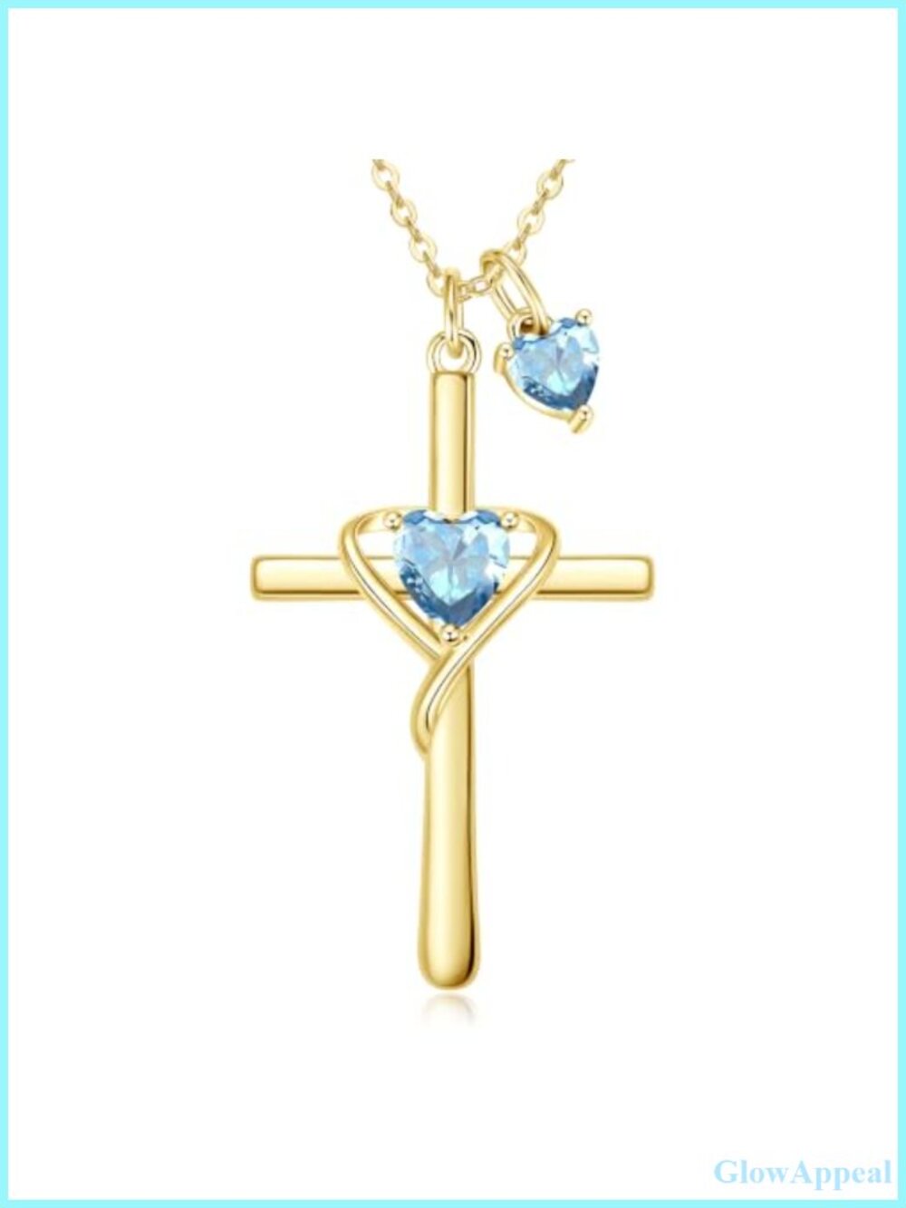 14k Gold Plated Double Birthstone Cross Heart Pendant Necklace Christian Jewelry
